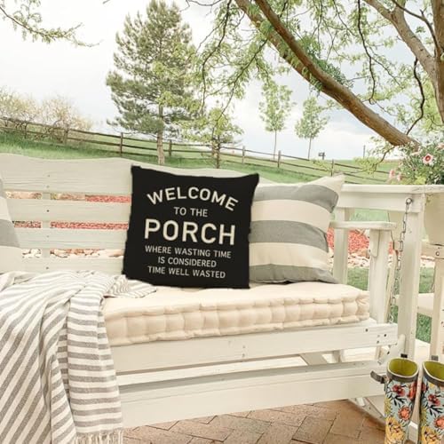 PANDICORN Farmhouse Throw Pillow Cover 18x18 Welcome to the Porch, Black - Image 6