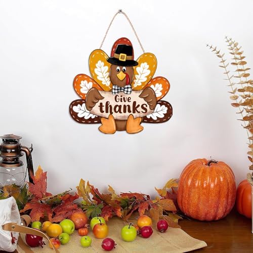 Thanksgiving Turkey Front Door Sign Fall Wooden Give Thanks Wreath - Image 6