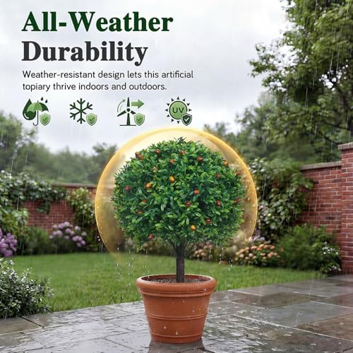 PATIO CHOICE Topiary Trees Artificial Outdoor Boxwood Ball Trees with Ground Spike Set of 2 22" Fake Outdoor Plants Faux Bushes and Shrubs Decorations for Outdoor Indoor Front Porch Garden - Image 6