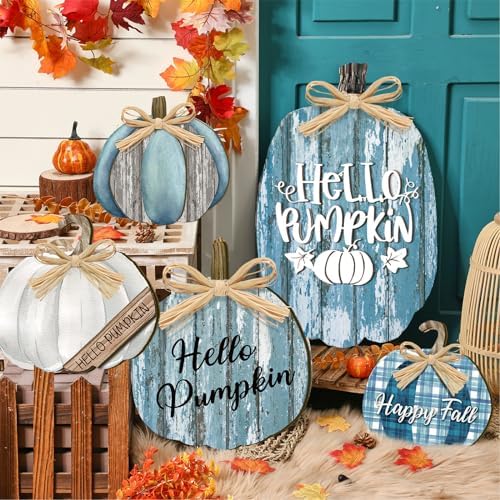 GlikCeil 5 Pcs Fall Pumpkin Signs Blue Pumpkin Outdoor Thanksgiving Decor - Image 6