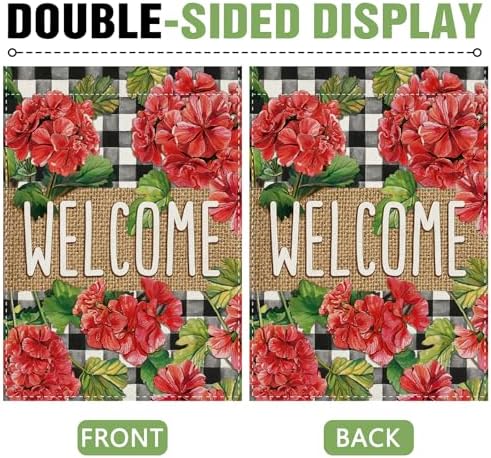Dyrenson Welcome Spring Summer Geranium Flower Decorative Garden Flag - Image 3