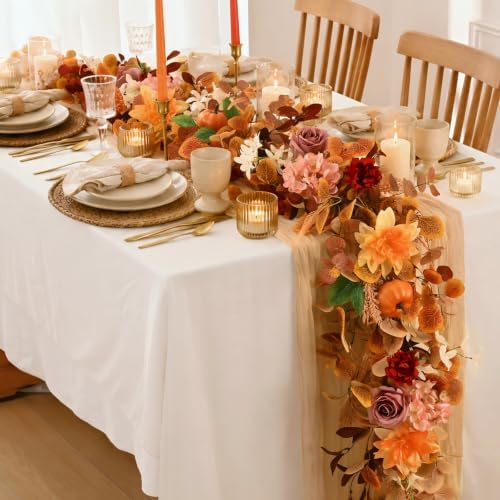 6FT Fall Garland for Mantle, Pumpkin Dahlia Garland Fall Decor - Image 5