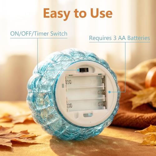 Fall Decorations for Home,Crackled Glass Pumpkin Lights with Timer(Blue) - Image 6