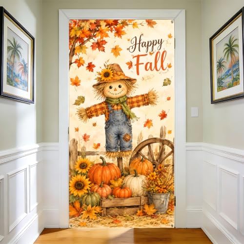 NYZE Happy Fall Door Cover Festive Autumn Harvest Design, Waterproof Outdoor Indoor Welcome Banner, Fall Pumpkin Sunflower Decoration for Home Entrance - Image 4