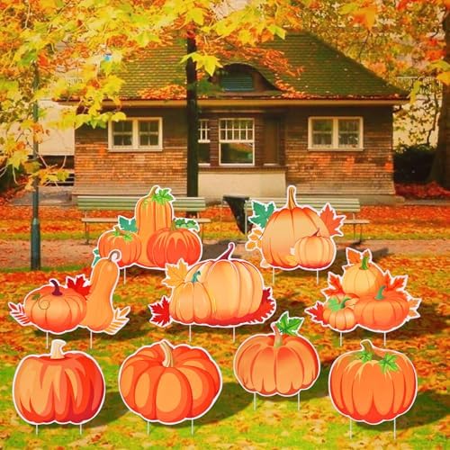 9-Pack Pumpkin Yard Signs with Stakes - 9 Assorted Designs 12 x 9.6 Inches Large Pumpkin Signs for Outdoor Garden and Lawn Decorations for Fall Autumn, Halloween, and Thanksgiving Harvest Party Favor - Image 6