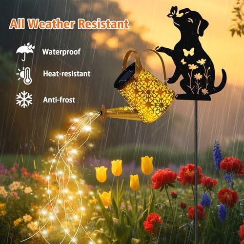 Solar Watering Can Lights, Dog Hanging Lantern Solar Lights Outdoor, Dog Lover Gifts for Mom Women Birthday Mother's Day Christmas, Waterproof Garden Decor Outside Patio Yard Pathway Backyard - Image 3