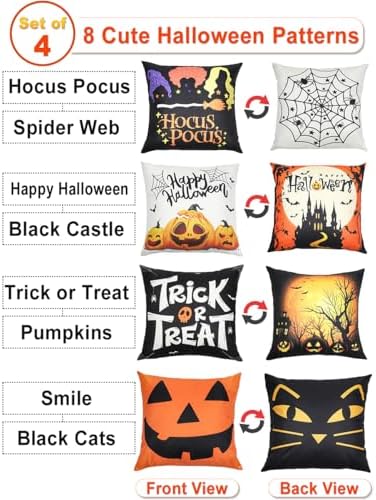 multiwins 4-Pack Double-Sided 8 Patterns Halloween Pillow Covers 20"x 20" - Image 2
