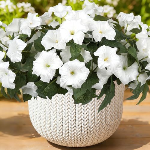 Artificial Flowers for Outdoors, Faux Petunias Spring Summer Decoration, Fake Flowers Plants UV Resistant Look Real Silk Flowers for Outside Planter Front Door Porch Patio Yard (6, White) by ArtistryThatNeverWithers