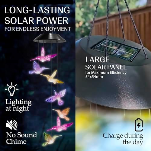Upblend Outdoors Hummingbird Solar Hanging Decoration for Outside – Color Changing LED Decoration for Outside, Solar Decor Outdoor Waterproof – Hummingbird, Light Blue - Image 2