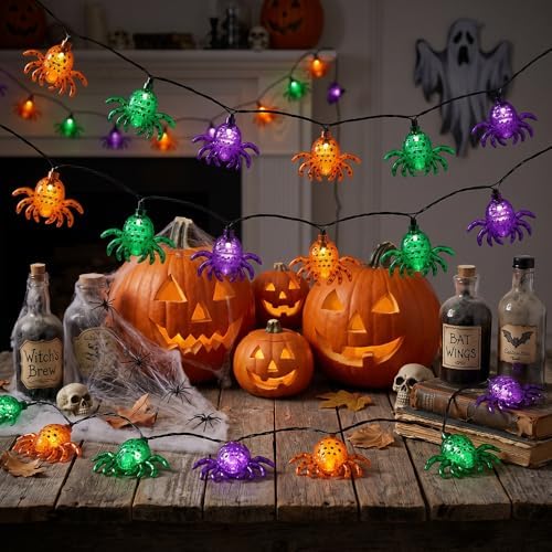 Halloween Spider String Lights, 8.5FT LED Decorative Lights with 10 Spiders, Waterproof Hanging Fairy Lights for Curtain, Home, Garden, Yard, Halloween Party Indoor Outdoor Decor - Image 3