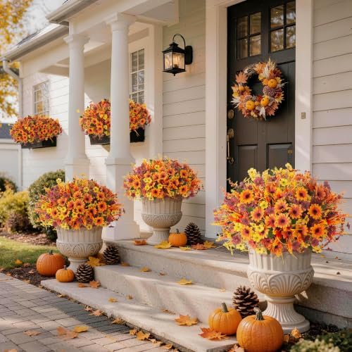 INQCMY Artificial Fall Flowers for Outdoor Porch Decoration,12pcs Fake Mums - Image 3
