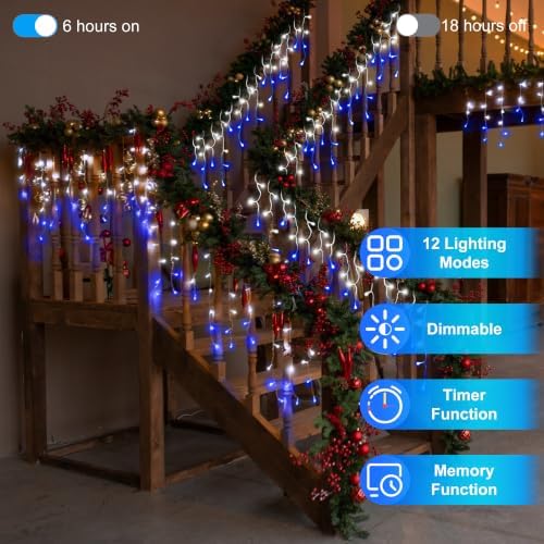 Christmas Icicle Lights Outdoor 66FT 670 LED Drops Blue & White - Image 4