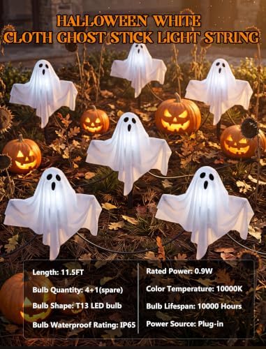 11.5FT Halloween Ghost Pathway Lights Outdoor, 4 Pack LED Lawn Stake Lights - Image 4
