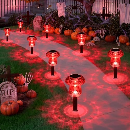 Solar Halloween Lights Outdoor 8 Pack Red Garden Mushroom Decor by Gorrzai