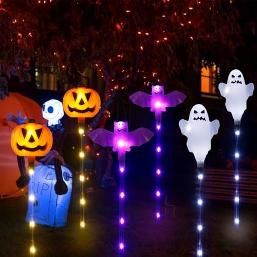 Halloween Decorations Outdoor Solar Pumpkin Bat Ghost Garden Stake Lights, 6-Pack 8 Modes Solar Halloween Lights Waterproof for Outside Home Patio Yard Pathway Grave Lawn Porch Party Decor - Image 6