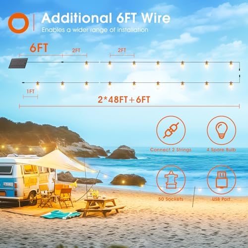 addlon 100FT(2FT) Solar String Lights Outdoor, with 50 Bulbs, Last 20+ Hrs - Image 6