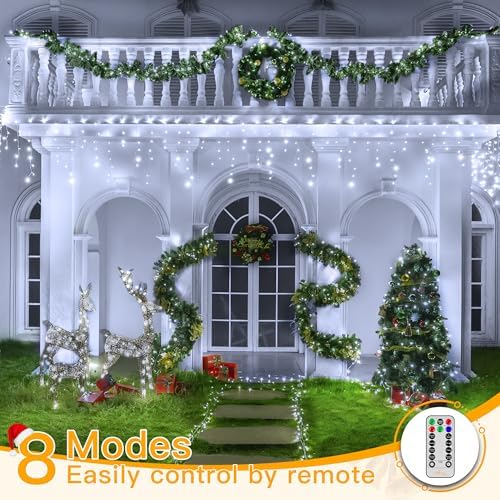 Ollny Icicle Lights for Outside 1000LED 82FT, Cool White Christmas Light with Remote 8Modes Timers Waterproof Dimmable, Plug in Hanging Lights for Outdoor Indoor House Roof Holiday - Image 3
