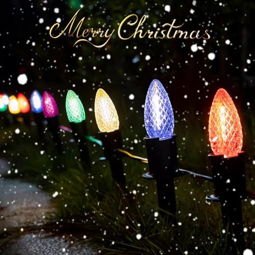 GAGALIFE 29Ft C9 Christmas Pathway Lights Outdoor - 25 LED Lights with 25 Marker Stakes for Walkway, Waterproof Plug in C9 Christmas Light Outdoor for Driveway, Yard, Lawn Decorations, Multicolor - Image 3