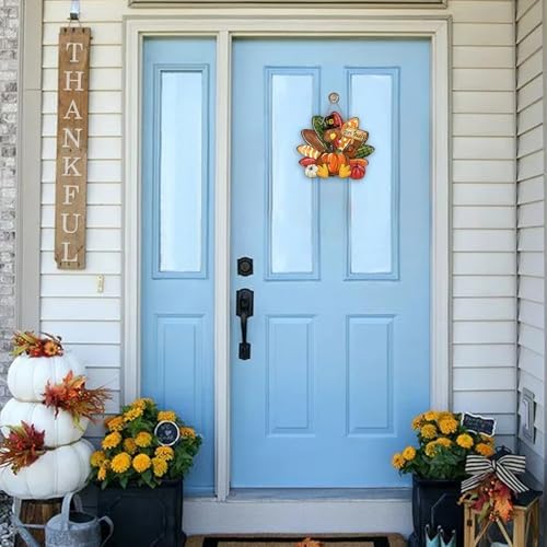Thanksgiving Turkey Front Door Sign, Fall Give Thanks Pumpkin Wood - Image 4