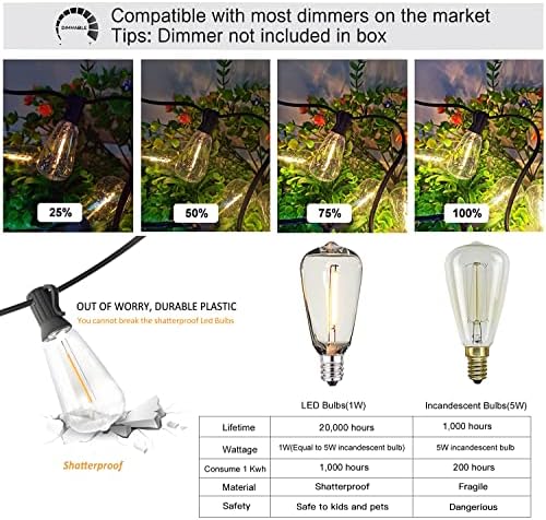 200FT Outdoor Edison String Lights for Outside LED Waterproof 2200K Patio Lights with 104 ST38 Shatterproof Plastic Bulbs Soft Warm Bistro Lights Outdoor Connectable for Gazebo Pergola 2Pack x 100FT - Image 5