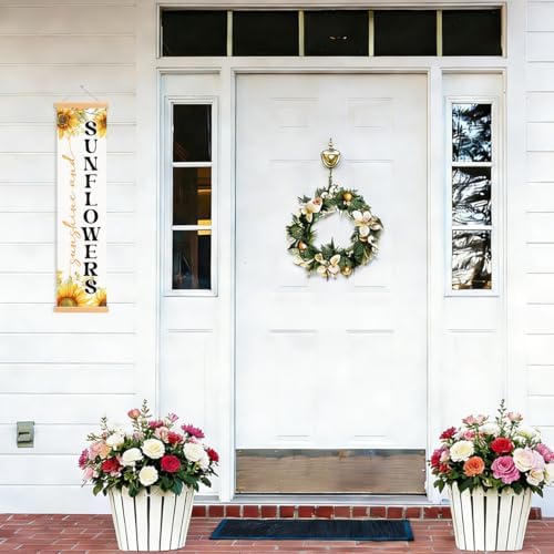 Sunshine and Sunflowers Porch Banner, Rustic Floral Hanging Door Banner, Seasonal Banners for Front Door Indoor Outdoor Decor, Home Party Decorations for Farmhouse Yard Home Classroom - Image 5