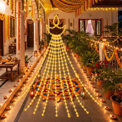 Huquary Diwali Diya Waterfall String Lights Led, 2 ft - Image 2