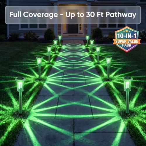 Eyrosa Halloween Solar Outdoor Lights, 10 Pack Solar Pathway Lights Outdoor Waterproof, Stainless Steel Stake Lighting for Garden Yard Path Walkway Driveway Patio Lawn Outside Décor,Green - Image 6