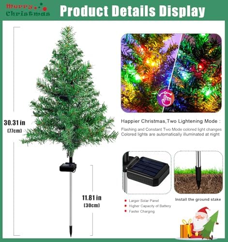 Solar Christmas Tree Outdoor Decor, Waterproof Solar Xmas Decorations Garden Stake Lights, Multi-Color LED Artificial Prelit Christmas Décor for Outside Landscape Pathway Porch Yard Holiday (4 pcs) - Image 5