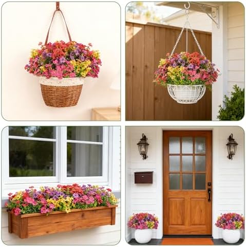 16 Bundles Artificial Flowers for Outdoor Realistic Faux Flower Spring Summer Garden Home Decoration, Hanging Daisy with Eucalyptus Leaves Fake Plants Greenery Balcony Porch Patio Front Door Decor - Image 6