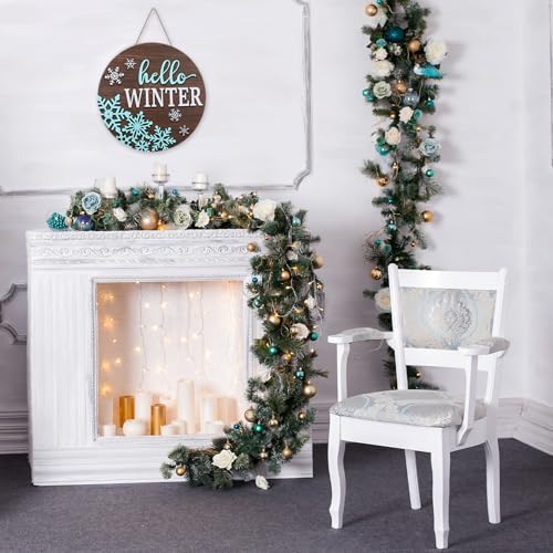 JarThenaAMCS Hello Winter Snowflake Welcome Door Sign 3D Wooden Hanging Sign White Blue Front Door Hanger for Xmas Indoor Outdoor Farmhouse Home Porch Window Decor - Image 7
