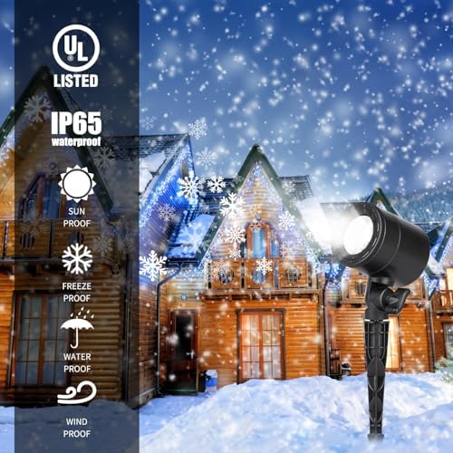2 Pack Christmas Snowflake Projector Lights Outdoor, Led Rotating Snowfall Show Lights Waterproof Landscape Decorative Christmas Light Lighting for Xmas Holiday Garden Indoor Home Decoration Show - Image 3