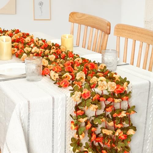 9 Pack 72 FT Artificial Flower Garland Fake Orange Roses Vines Silk Flowers - Image 2