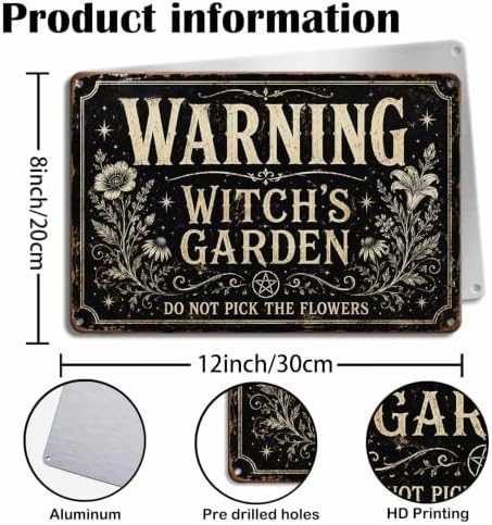 Halloween Metal Art Sign Warning Witch's Garden Vintage Wall Decor - Image 3