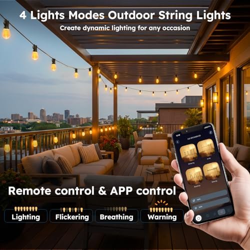 GvvooHome 25FT Outdoor String Light with S11 Plastic Bulbs, Low-Voltage LED Patio Lights with App & Remote, Music Sync, 4 Lighting Modes, Dimmable & Waterproof for Backyard, Porch, Garden, Deck, Party - Image 2