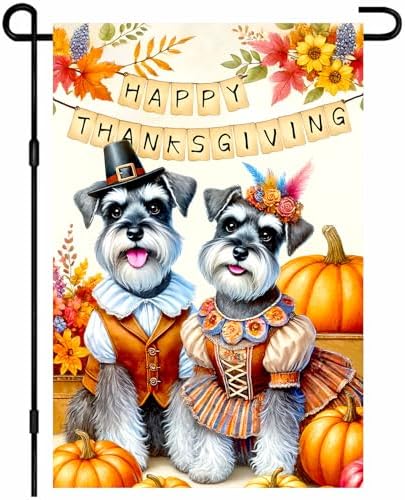 BlissYard Fall Schnauzer Pilgrim Garden Flag 12x18 Inch Outdoor Decor by BlissYard