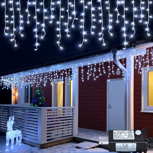 White Christmas Lights Outdoor 66ft 640 LED Icicle Lights for Outside House by Nielfoi