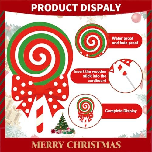 12-Piece Christmas Lollipop Yard Signs with Stakes Decorations – Assorted Candy Cane Peppermint Designs 14 Inches Large Outdoor Holiday Candy Signs for Garden, Lawn, Driveway, and Christmas Party Favor - Image 3