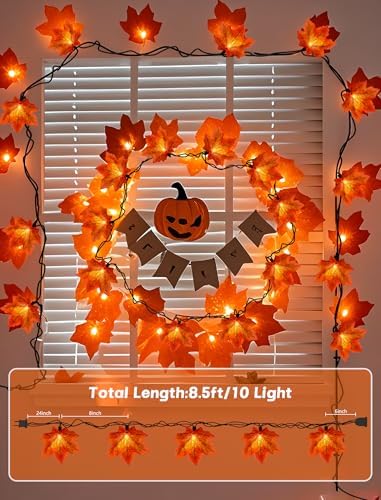 Thanksgiving Orange Maple Leaf Lights, 13.6FT Orange Fall Leaves String Lights, Waterproof Connectable Outdoor Patio String Lights for Indoor Home Outdoor Fall Decor Halloween Decorations - Image 2