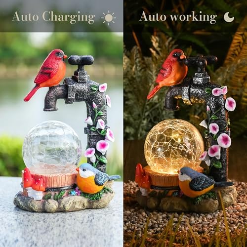 TERESA'S COLLECTIONS Cardinal Garden Decor and Solar Light Glass Ball 6" - Image 4