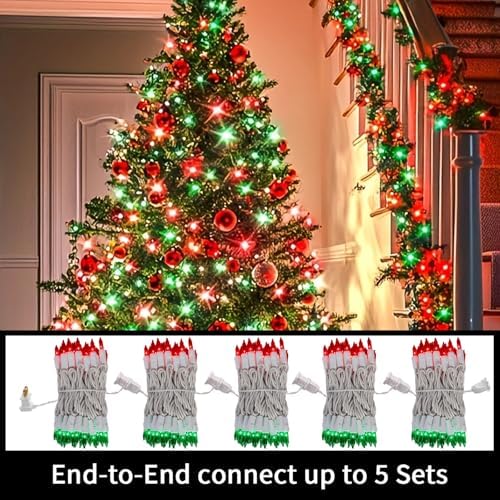 LAMPHOME 100 Count Red Green Christmas Lights, White Wire 20Ft Incandescent Holiday String Light Set for Indoor Outdoor Use Christmas Tree, Halloween, Valentine Wedding Lighting Decoration - Image 5