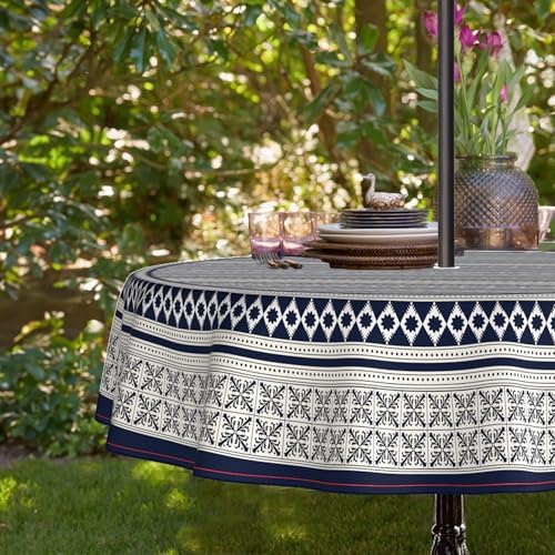 Outdoor Tablecloth with Umbrella Hole and Zipper, Round Patio Table Covers for Spring/Summer, Machine Washable Outdoor Picnic Table Cloth (Boho, 60" Round) - Image 5
