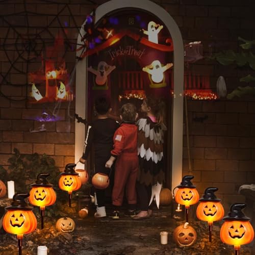 6 Pack Solar Jack O Lantern Stake String Lights - Orange Halloween Pathway Decor for Outdoor Halloween Yard Display - Image 4