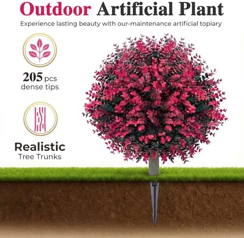 PATIO CHOICE Topiary Trees Artificial Outdoor Boxwood Ball Trees with Ground Spike Set of 2 22" Fake Outdoor Plants Faux Bushes and Shrubs Decorations for Outdoor Indoor Front Porch Garden - Image 2