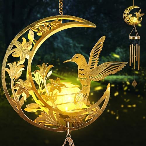 Moon Hummingbird Wind Chime Outdoor, Handcrafted Metal Garden Wind Chimes with Hummingbird Charms, Melodic Wind Bells for Patio Porch Decor, Weatherproof Gift for Nature Lovers & Bird Watchers by ShangTianFeng