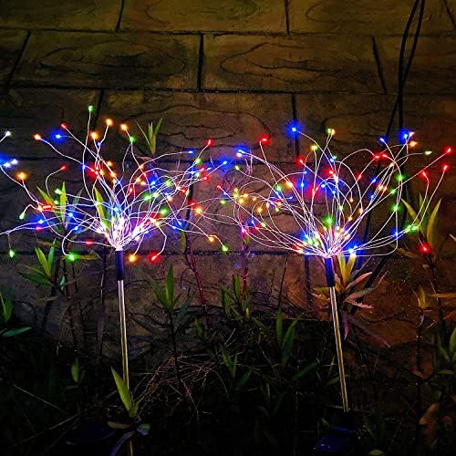 JJGoo Solar Firework Lights, 2 Pack 180 LEDs 2 Lighting Modes Solar Lights Outdoor Waterproof for Garden Patio Walkway Pathway Party Wedding Christmas Decorative - Colorful - Image 5