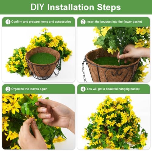 INQCMY Fake Hanging Flowers with Basket Artificial Violet for Outdoor Porch - Image 6