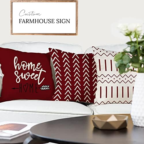 YCOLL Christmas Pillow Covers 16x16 Set of 4, Modern Sofa Throw Pillow Cover for Christmas Decor, Decorative Outdoor Linen Fabric Pillow Case for Couch Bed Car, Wine Red - Image 4