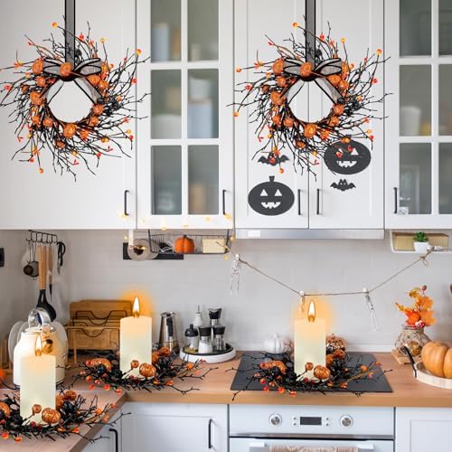 12 PCS Mini Halloween Wreaths for Kitchen Cabinets Pumpkin Door Wreaths - Image 5