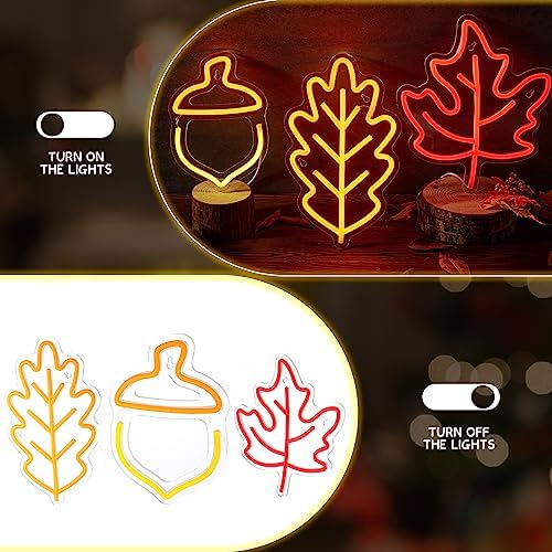 ROCEEI 3 Pcs Fall Thanksgiving Neon Sign Decor LED Window Light Autumn - Image 5