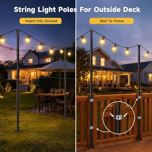 MuliVid All Pack String Light Poles for Outdoor,Metal Light Hanging Pole Outside with Fork,Light Stand for Patio, Pergola, Garden, Backyard, Yard, Camping Party (8 Pack) - Image 3